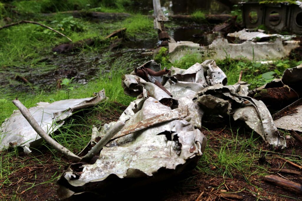 Restene av et tysk bombefly, ved Hansakollen i Maridalen i Nordmarka.
