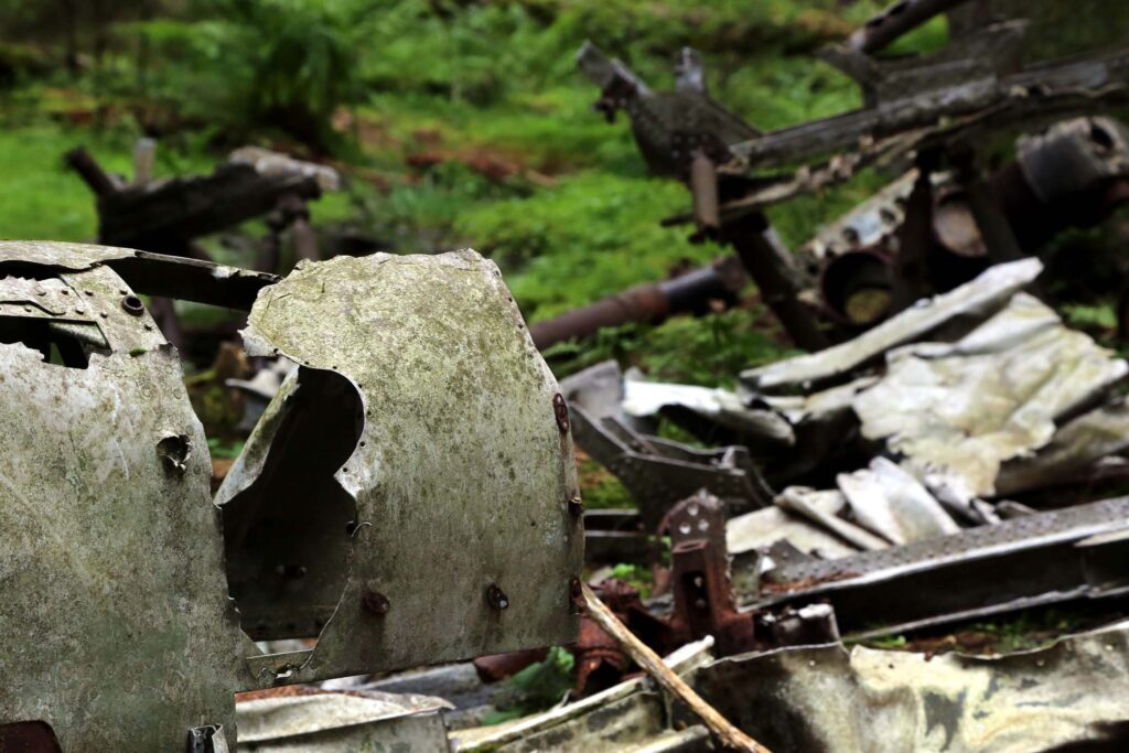 Restene av et tysk bombefly, ved Hansakollen i Maridalen i Nordmarka.