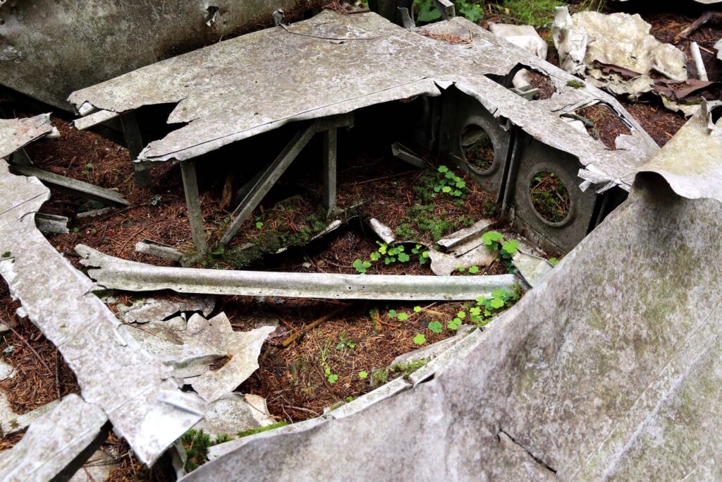 Restene av et tysk bombefly, ved Hansakollen i Maridalen i Nordmarka.