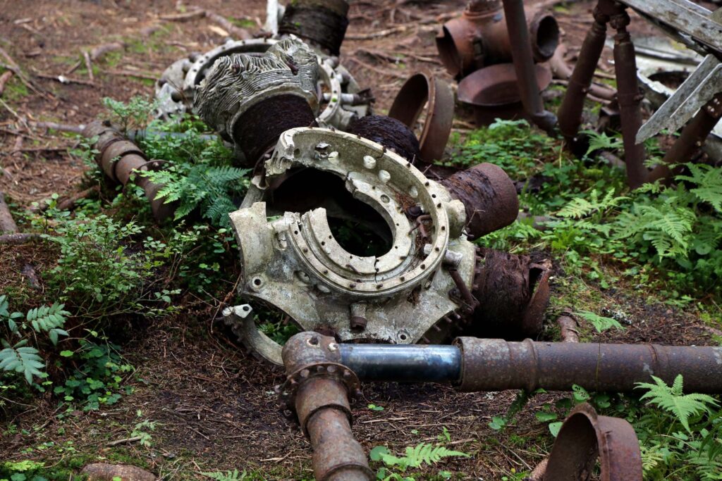 Restene av et tysk bombefly, ved Hansakollen i Maridalen i Nordmarka.