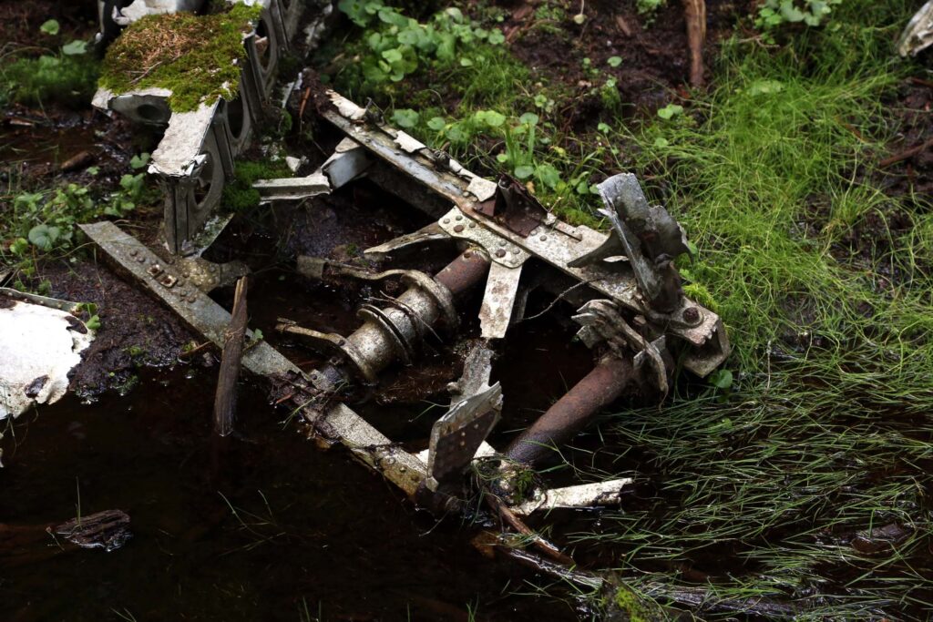Restene av et tysk bombefly, ved Hansakollen i Maridalen i Nordmarka.