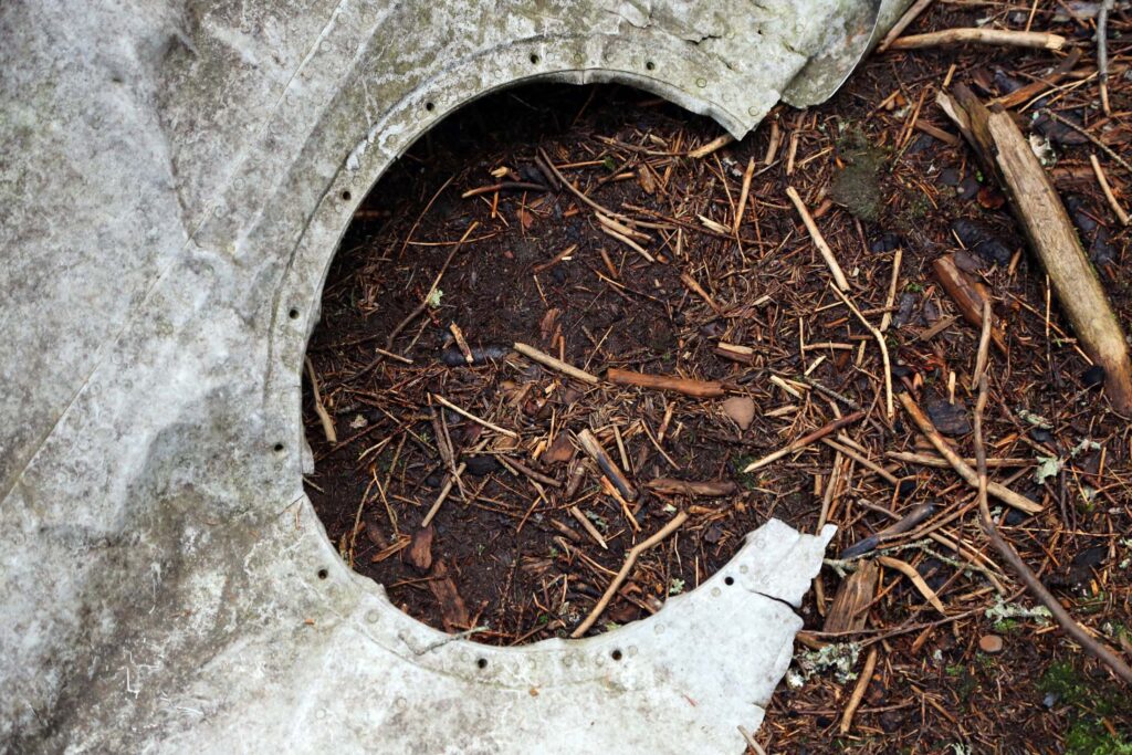 Restene av et tysk bombefly, ved Hansakollen i Maridalen i Nordmarka.