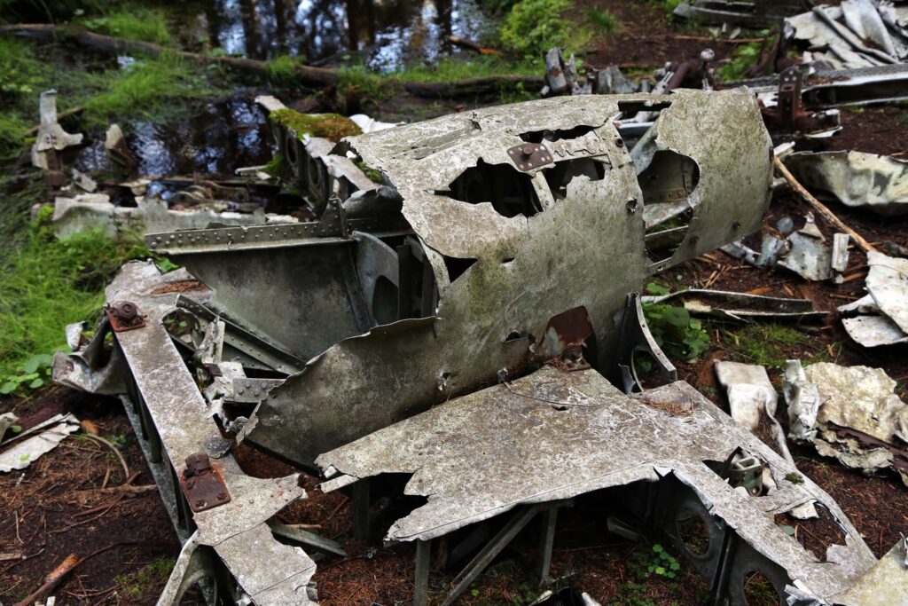 Restene av et tysk bombefly, ved Hansakollen i Maridalen i Nordmarka.
