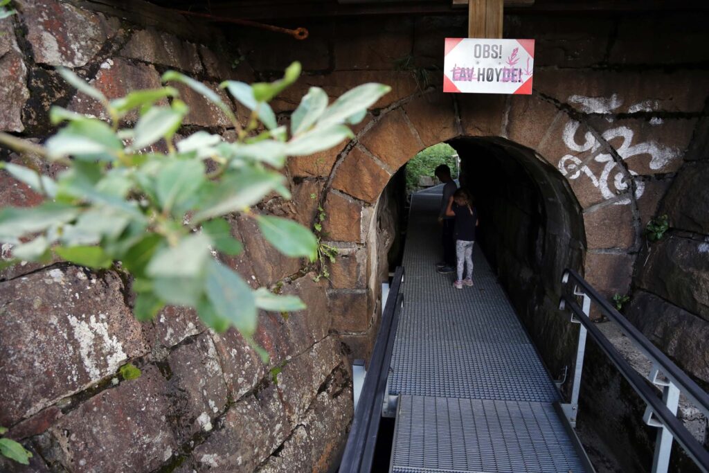 Ved Venice Beach er det en flott undergang for å komme ut til vannet.