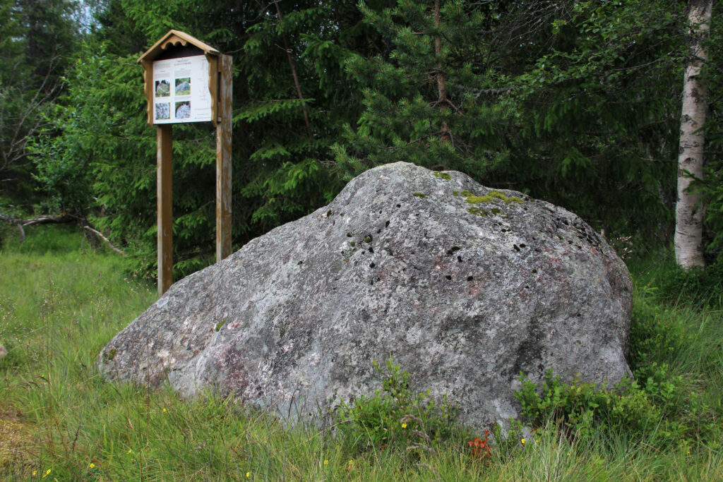 Flyttblokk ved Korpreiret. Det er antatt at denne haiken 80 kilometer med innlandsisen.