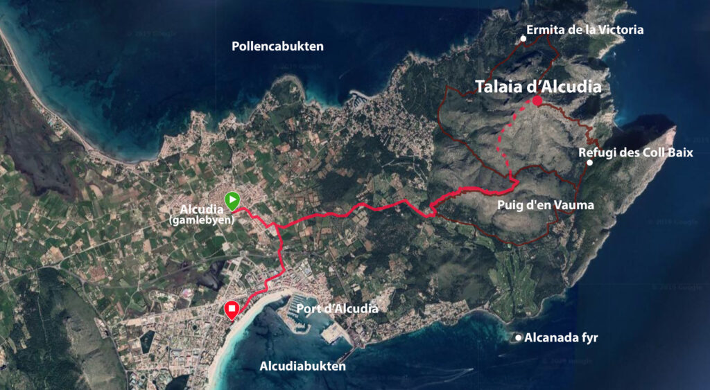 Kartet over rutevalget til Talaia d'Alcudia