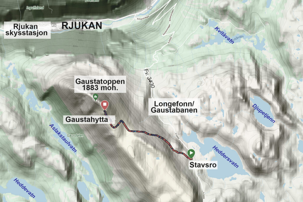 Gaustatoppen, Stavsro og Rjukan